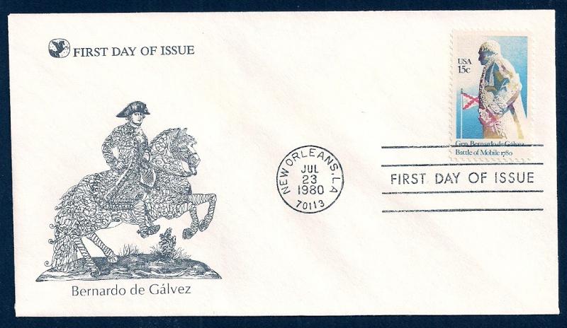 UNITED STATES FDC 15¢ Bernardo de Galvez 1980 Readers Digest