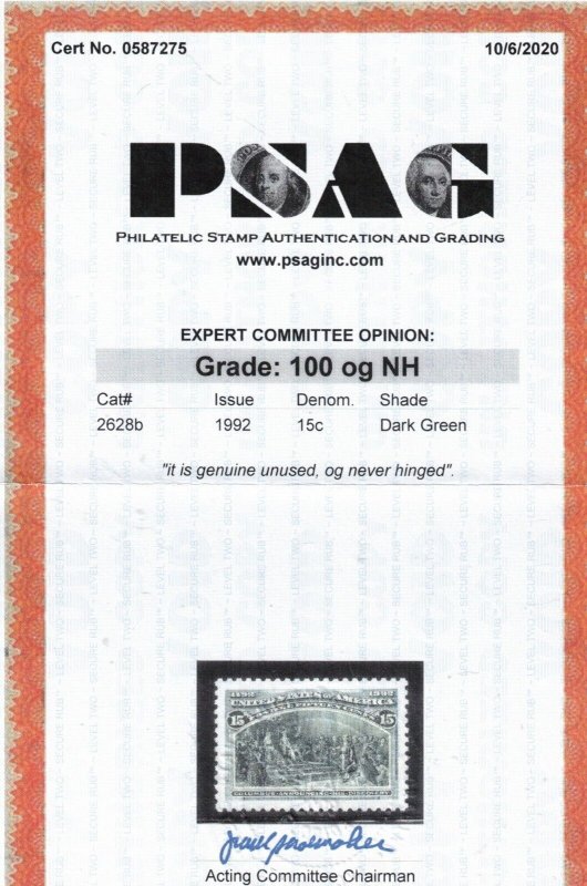 USA #2628b Mint Superb Never Hinged With Graded 100 Certificate 