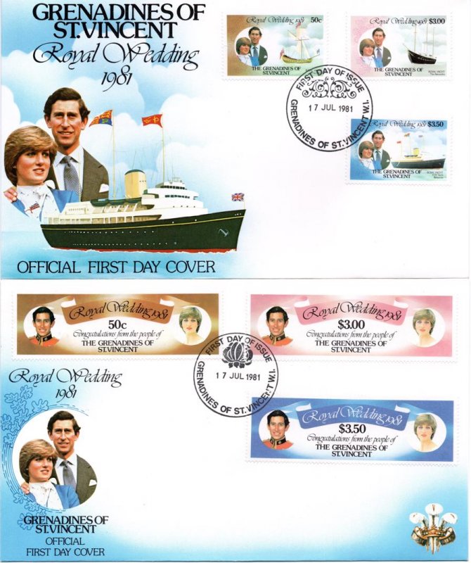 St. Vincent Grenadines - 1981 Royal Wedding FDC Set SG 195-200