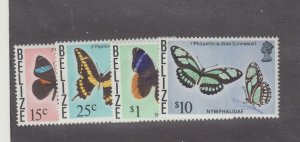 BELIZE VF-MNH WATERMARK TO RIGHT OF CA BUTTERFLIES COMPLETE SET OF 4 VARIETIES