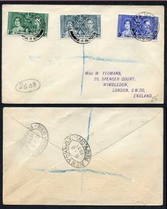 Turks and Caicos 1937 Coronation on a Cover