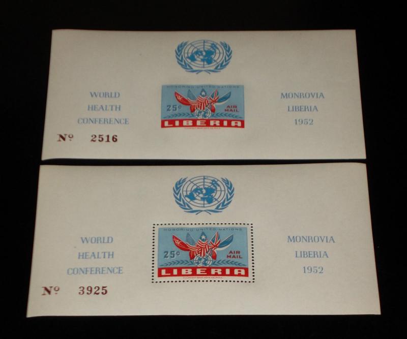 LIBERIA #C70 UNITED NATIONS 1952 PERF. & IMPERF. AIR MAIL S/S MNH,NICE! LQQK!!