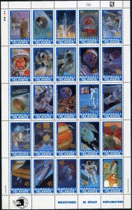 Marshall 345 ay sheet, MNH. Mi 250-274. Milestones in Space Exploration, 1989.