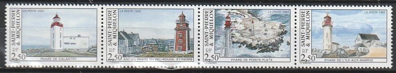 1992 St. Pierre and Miquelon - Sc 580 - MNH VF - 1 strip of 4 - Lighthouses