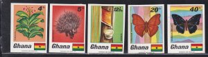 Ghana # 331-335, Plants & Butterflies, IMPERF Set, NH,