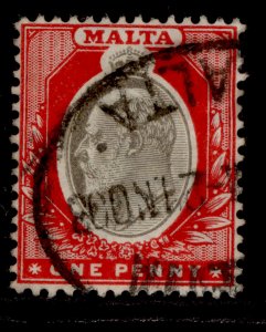 MALTA EDVII SG48, 1d black & red, FINE USED.