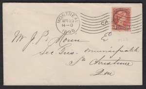 Machine #M2b Montreal (APR 23 1896) ties 3c Small Queen on cover. SECOND DAY ...