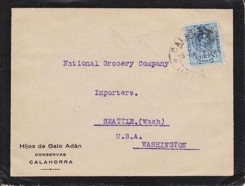 Spain Sc 302 on 1920 Mourning Cover to Seattle, WA