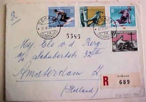 LIECHTENSTIEN SPORTS SET 1955 MICHEL #334-7 CAT 88M (=$37.00) REGISTERED SCHAAN