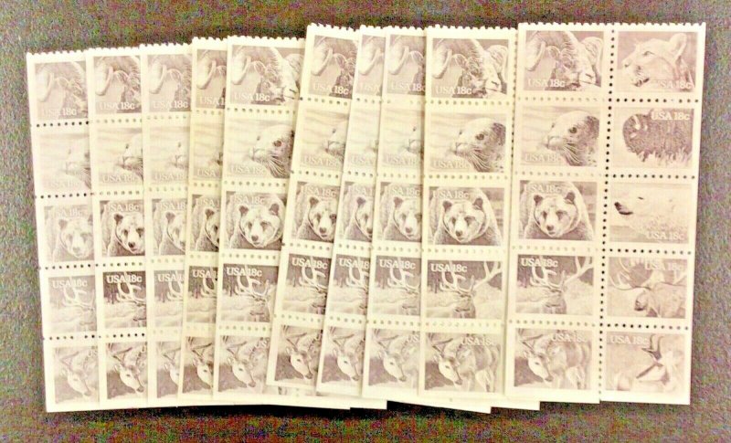 1889a  Wildlife MNH 18 c Lot of 10 booklet panes of 10 w/o tabs  FV $18.00