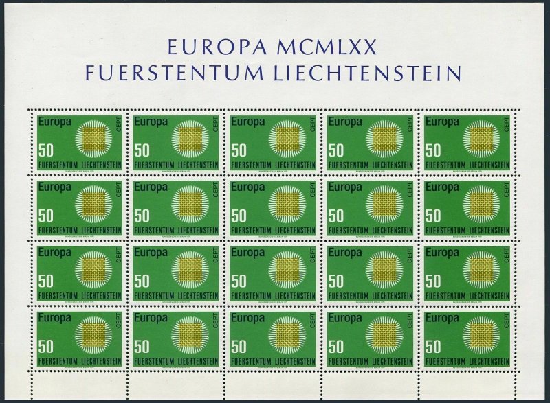 Liechtenstein 470 sheet,MNH.Michel 525 bogen.EUROPE CEPT-1970.Interwoven threads 