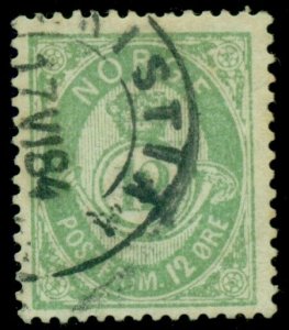 NORWAY #41 (41) 12ore green, used, VF, scarce stamp, Scott $400.00