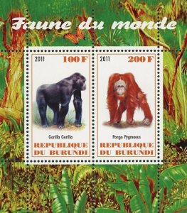 Gorilla Gorilla Stamp Pongo Pygmaeus Wild Animal Souvenir Sheet of 2 Stamps MNH