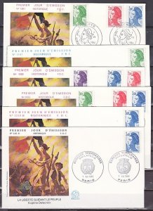 France, Scott cat. 1878-89, 1881-90 only. Definitive issue. 6 first day covers.