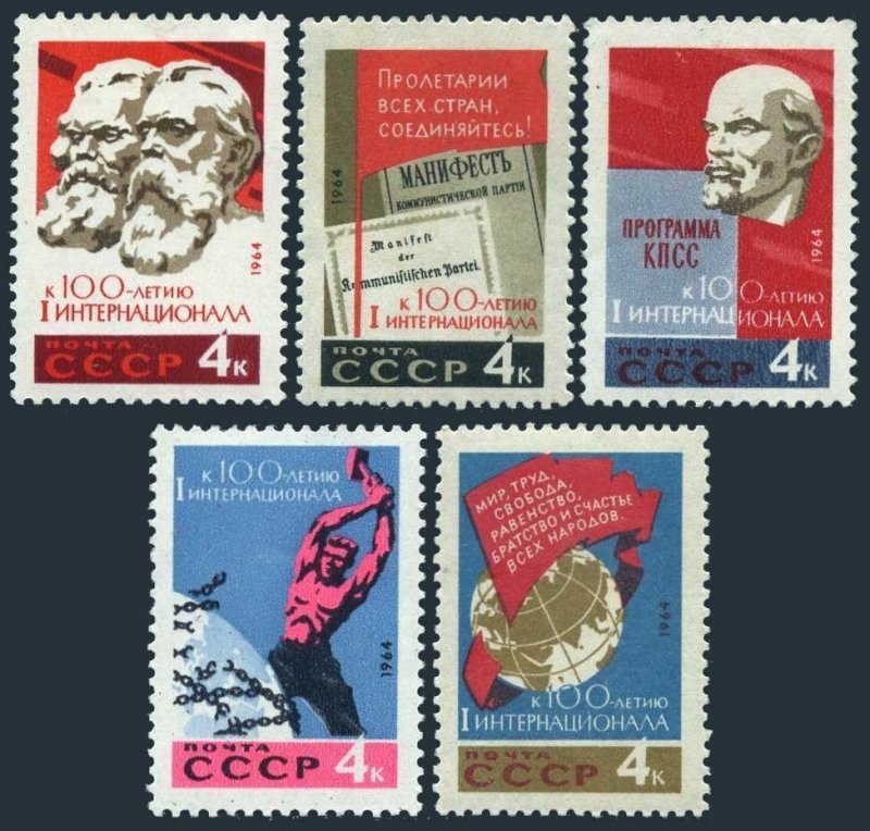Russia 2931-2935,MNH.Michel 2948-2952. First Socialist International-100,1964.