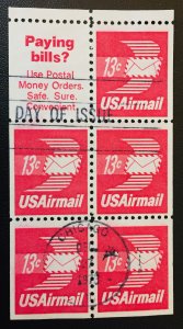 United States #C79a Winged Envelope booklet pane. Used