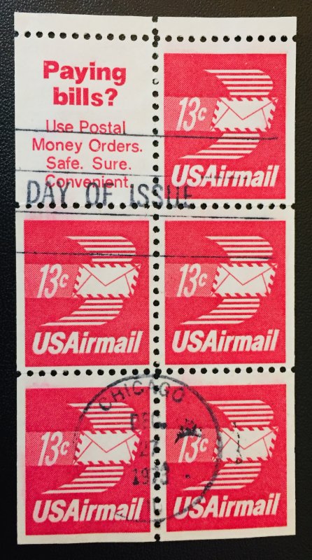 United States #C79a Winged Envelope booklet pane. Used