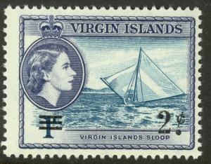 BRITISH VIRGIN ISLANDS 1962 2c on 1c Sloop Surcharge Issue Sc 129 MNH