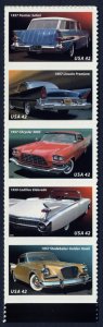 USA #4357a 42c MNH Vertical Strip of 5 different (1950s Automobiles)