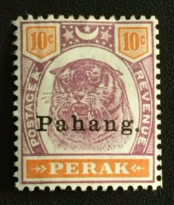 MALAYA 1898 PAHANG opt PERAK 10c Tiger MNG SG#19 M3525 