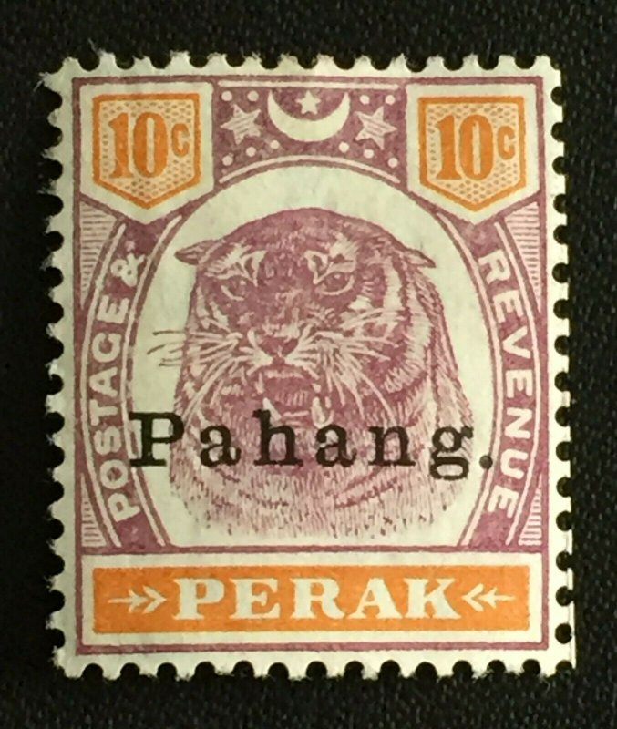 MALAYA 1898 PAHANG opt PERAK 10c Tiger MNG SG#19 M3525 