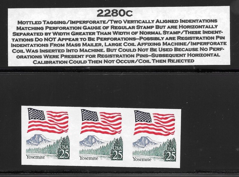 IMPERFORATE ERROR Coil Pair Scott #2280c--Mottled Tag, Registration Pin Indents
