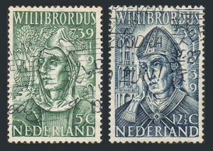 Netherlands 212-213, used. Mi 332-333. St Willibrord, 1939. Cathedral, Sailboat.