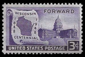 # 957 MINT NEVER HINGED WISCONSIN STATEHOOD 100TH ANNIV. VF+