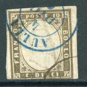 Italy 1861 Sardinia 10¢ Gray Brown Scott #11 VFU O904 ⭐⭐⭐⭐⭐