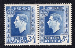 South Africa 1937 3p blue & ultramarine Coronation Pair, Scott 77 MH