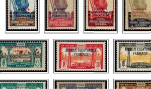 COLOR PRINTED GABON 1886-1933  STAMP ALBUM PAGES (14 illustrated pages)