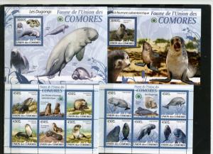 COMORO ISLANDS 2009 DUGONGS & SEA LIONS 2 SHEETS OF 5 STAMPS & 2 S/S MNH 