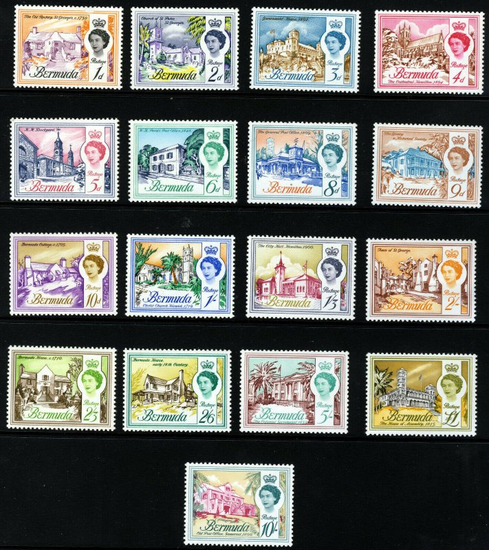 BERMUDA Queen Elizabeth II 1962-68 Complete Set ex 1/6 to £1 SG 163 to 179 MINT