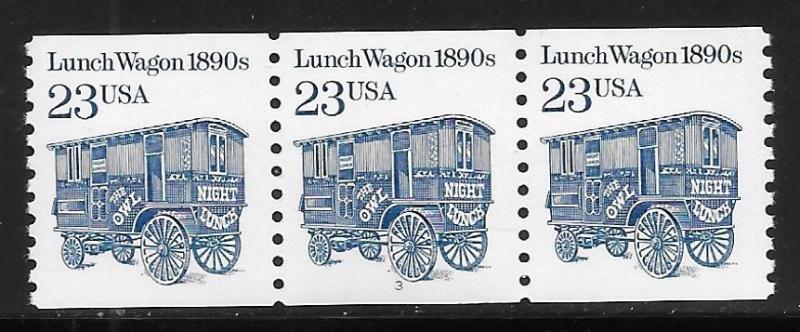 United States 2464 23c Lunch Wagon PNC Strip of 3 Plate 3 MNH