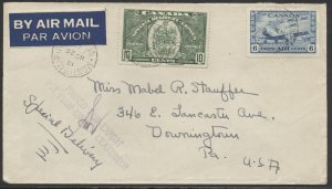 1942 Air Mail Special Delivery Cover Westmount Montreal to USA #E7 + #C7