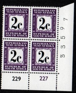 South Africa # J62 Plate Block MNH