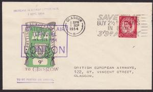 GB 1954 BEA 9d airmail stamp on flown cover London to Glasgow...............5620