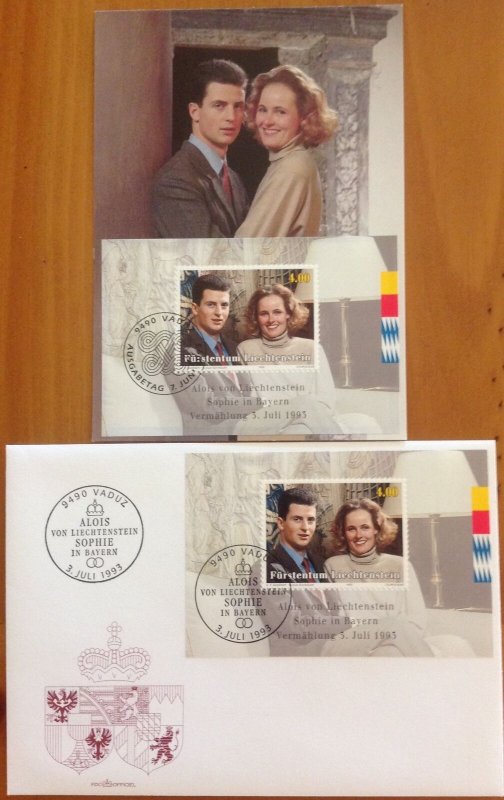 LIECHTENSTEIN 1995 ROYAL WEDDING FDC AND MAXICARD (DIFFERENT CANCELS)