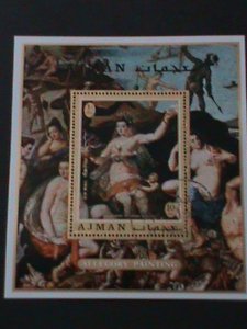 ​AJMAN-WORLD FAMOUS NUDE ART PAINTING-DISCOVERY OF AMERICA--CTO  S/S VF