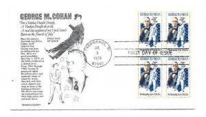 1756 George M Cohan, Performing Arts, Aristocrat Cachets block of 4 FDC