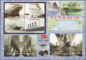 Tonga #1178, Complete Set, Sht of 4, 2012, Ships, Never Hinged