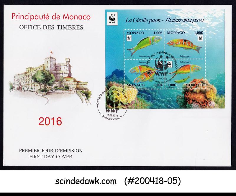 MONACO - 2016 ORNATE WARASSE / FISH MARINE LIFE - M/S - FDC