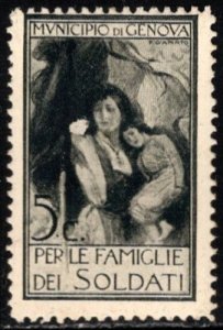 1914 Italy WW I Charity Poster Stamp 5 Cent Genova For The Soldier's Fam...