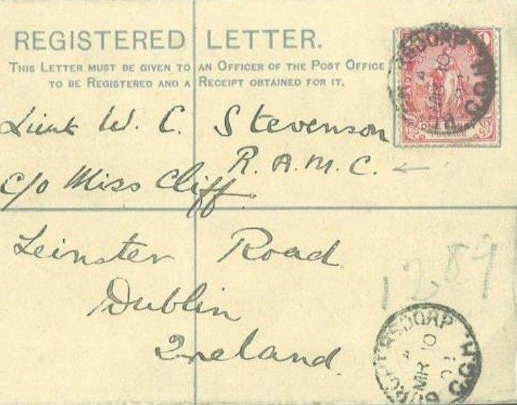 W380 1902 BOER WAR COGH Yorks Regt Registered Cover RAMC Officer Ireland MEDICAL