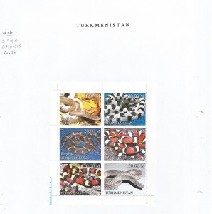 TURKMENISTAN - 1999 - Snakes - Perf 6v Sheet - M L H - Private Issue