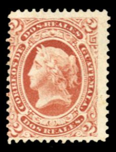 Guatemala #10 Cat$42.50 (without gum), 1875 2r dull red, unused without gum a...