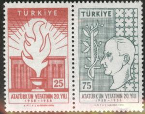 TURKEY Scott 1431a MNH** 1958 stamp pair