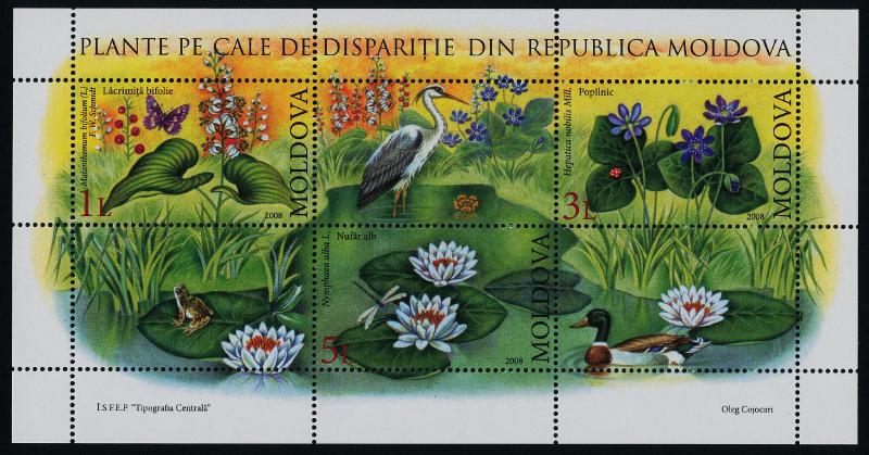 Moldova 589-91a MNH Nature, Birds, Flowers, Butterfly, Frog