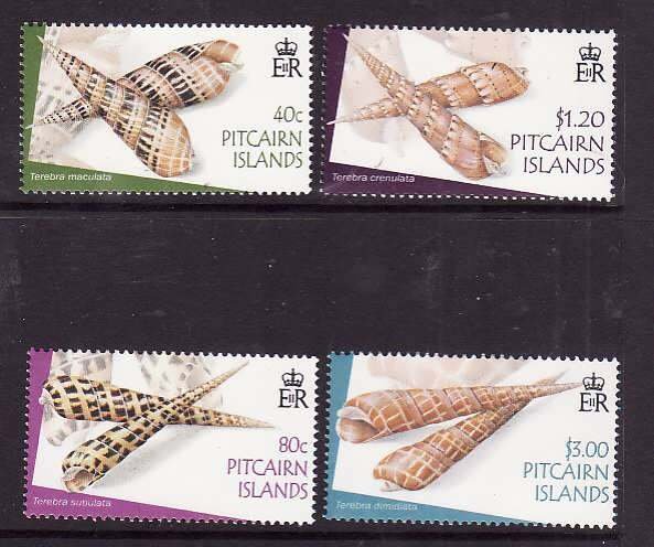 Pitcairn Is.-Sc#591-4-Unused NH set-Seashells-Marine Life-2004-