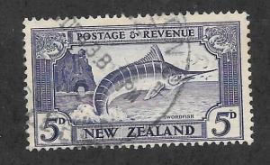 NEW ZEALAND #192 Used 5p Striped Marlin Stamp 2019 CV $35.00